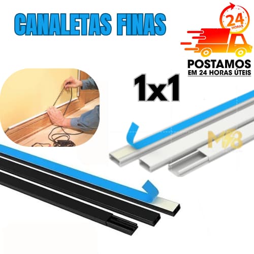 Canaletas Finas 1x1cm PVC Branco com Fita Dupla Face de 1 Metro até 6 UNIDADES.