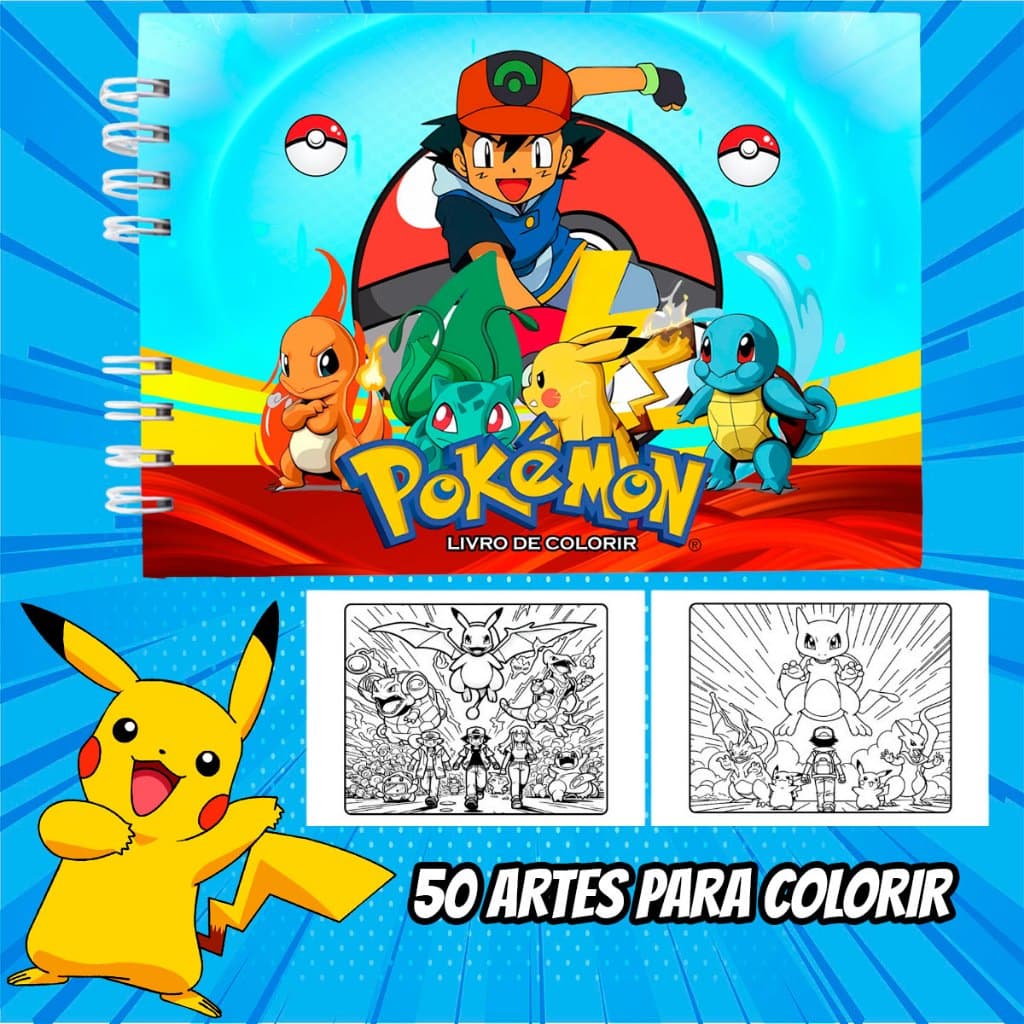 Livros de Colorir Coloring Book Pokemon Capa Dura Folha 180g Acompanha Acetato