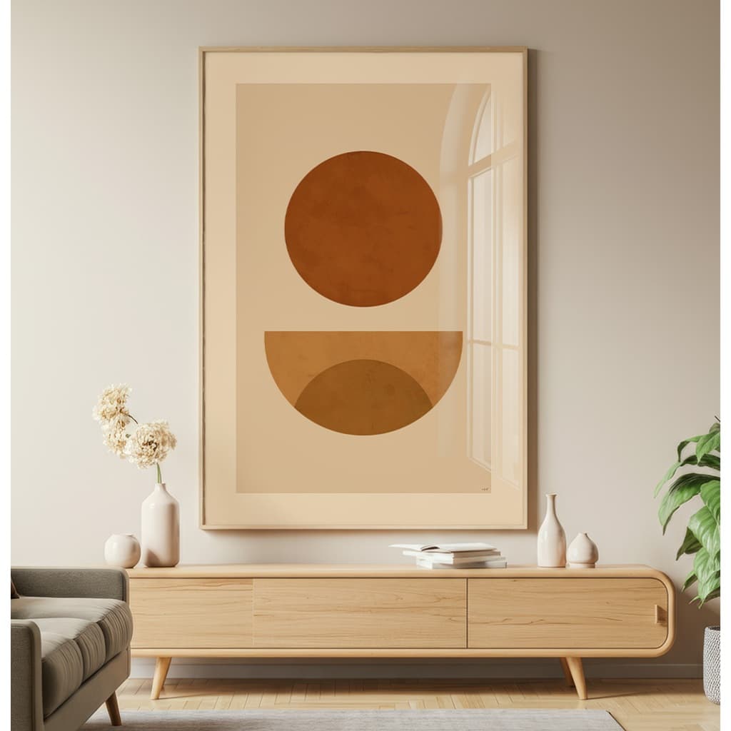 Quadro Decorativo Sala Grande Com Moldura Quadro Quarto Casal Quadro Abstrato Círculos Terracota