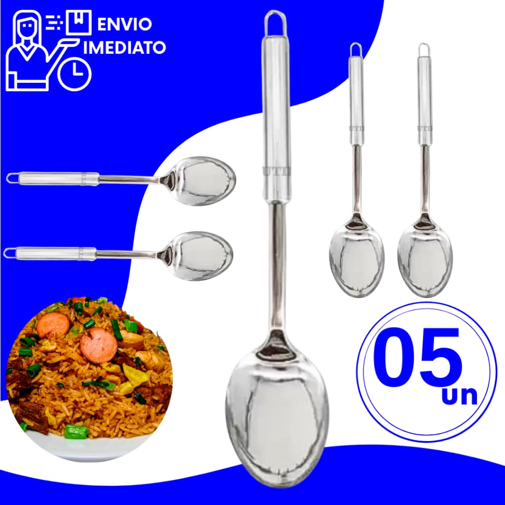 Kit Colher Arroz Inox Grande Inox Multiuso Cozinha Preparar Servir Refeições para Restaurantes