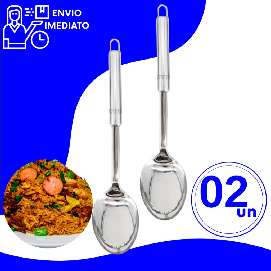 Kit Colher Arroz Inox 32cm Grande Multiuso Utensílios de Cozinha Preparar Servir para Restaurantes