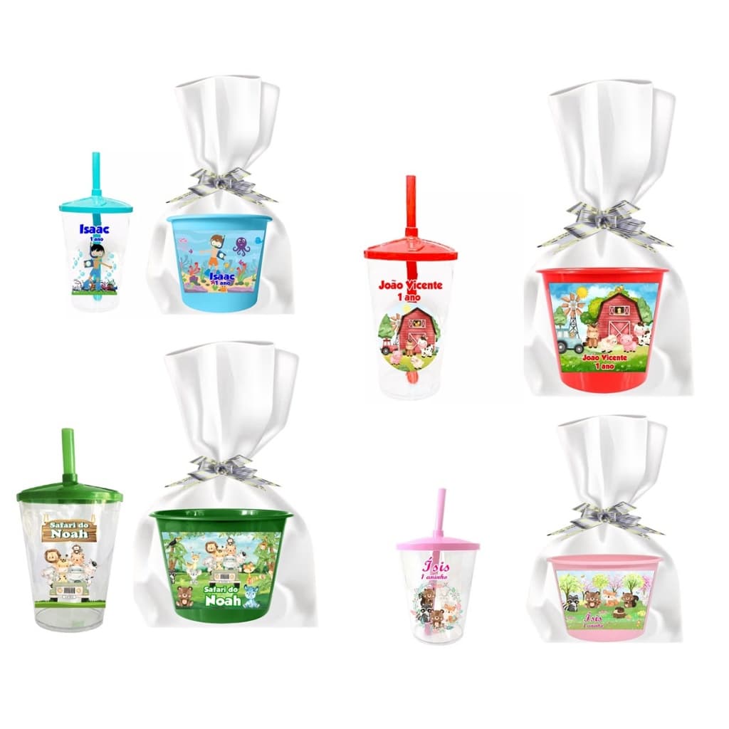 30 Copo Twister + 30 Balde De Pipoca Personalizado (Temos Todos os Temas)