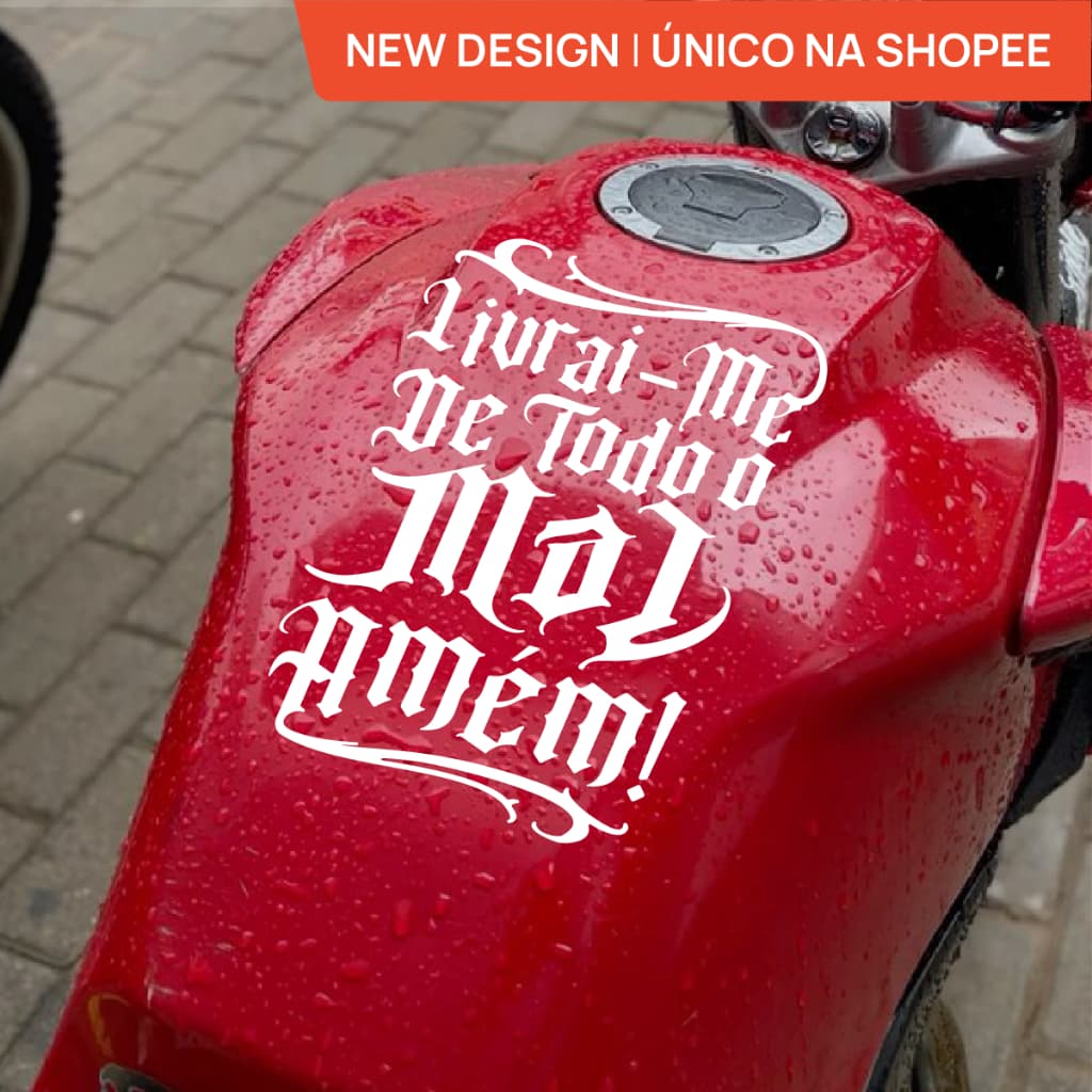 Adesivo para Tanque Moto Livrai-me De Todo Mal Amém Oração Original Frase