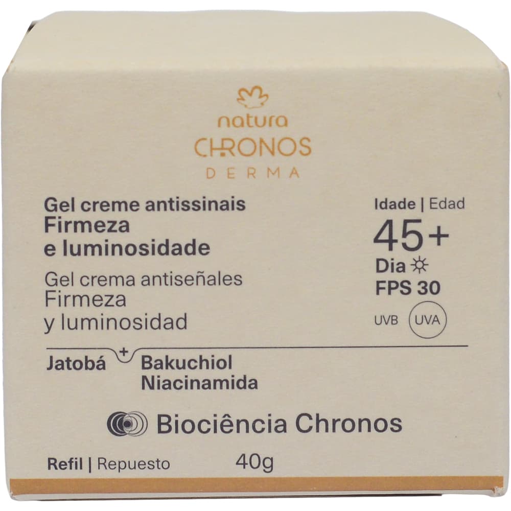 Natura Refil Gel Creme Antissinais  Chronos Firmeza e Luminosidade Dia/Noite 30+, 45+, 60+, 70+ e 80+,  FPS 30 40g