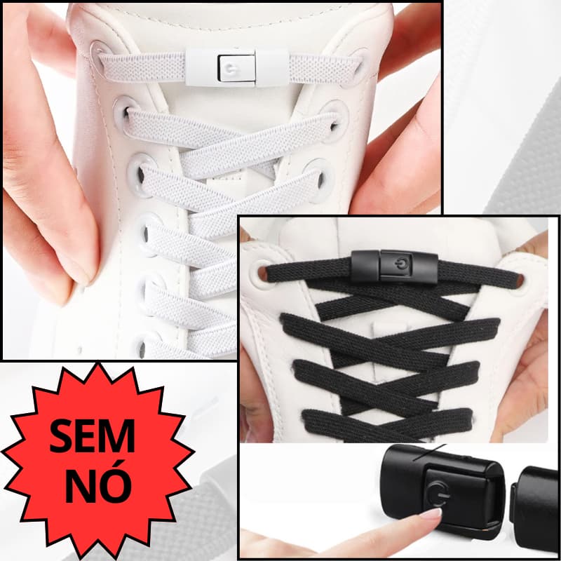 2 Par de Cadarço Sem Amarração Trava Ajustável – Prático para Tênis Infantil, Adulto, Branco e Preto