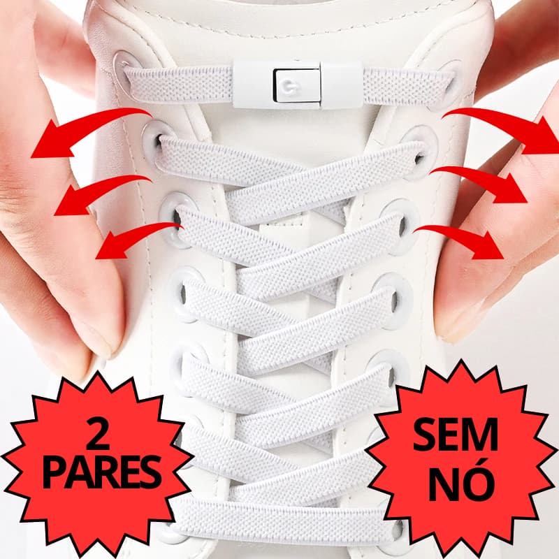 2 Par de Cadarços Elásticos com Trava Metálica – Fácil de Usar em Tênis e Sapatos cor Branco
