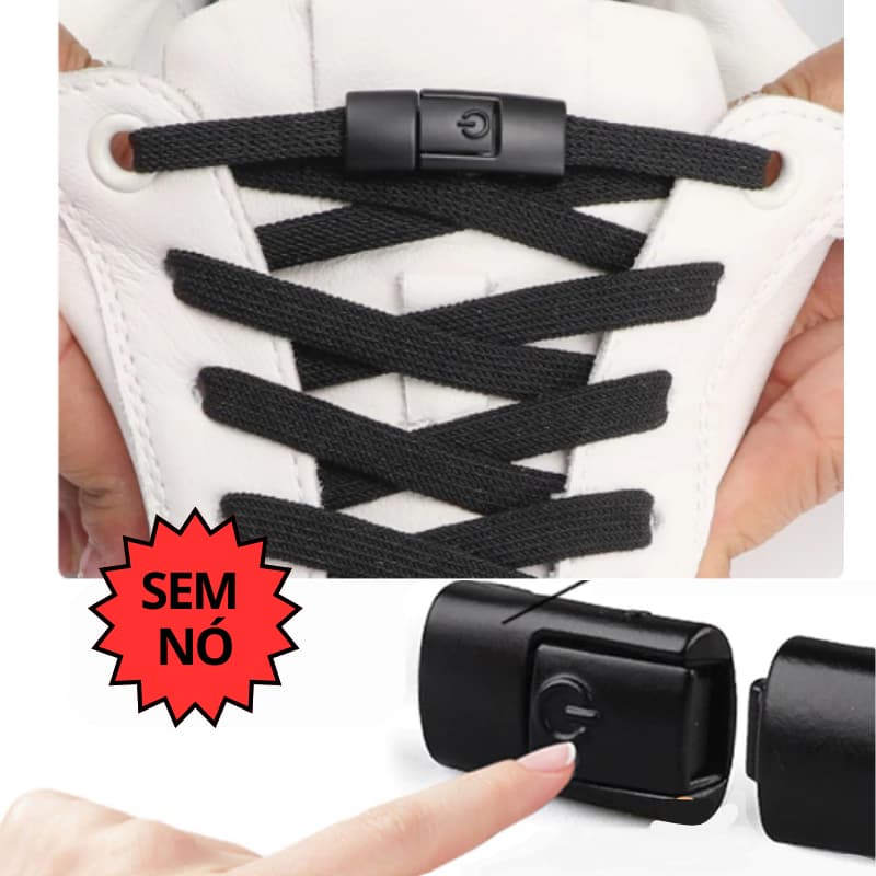 1 Par de Cadarço Elásticos com Trava Metálica – Fácil de Usar em Tênis e Sapatos cor Preto