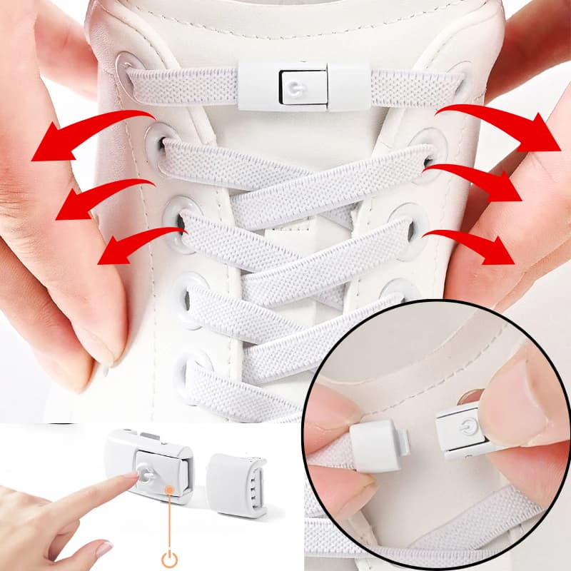 1 Par de Cadarço Elásticos com Trava Metálica – Fácil de Usar em Tênis e Sapatos cor Branca
