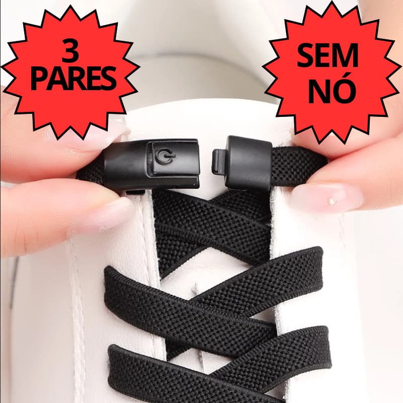 3 Par de Cadarços Elásticos com Trava Metálica – Fácil de Usar em Tênis e Sapatos cor Preta