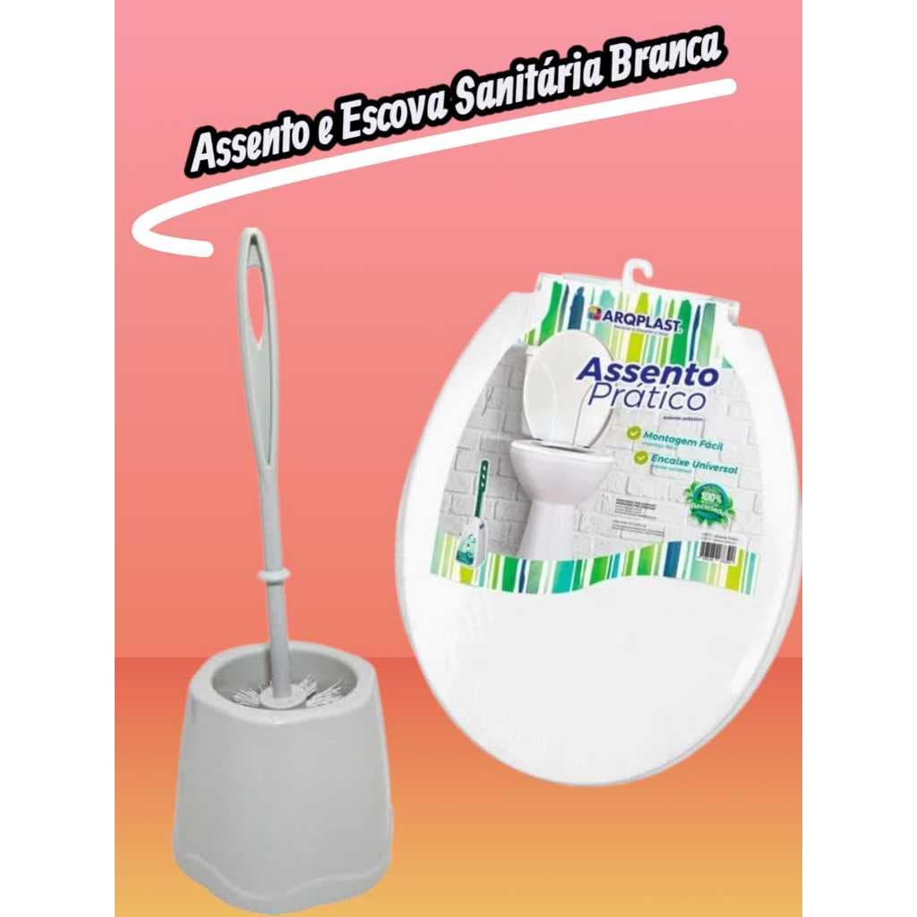 Assento Sanitário Encaixe Universal com Escova de Vaso Sanitário Kit Completo Banheiro