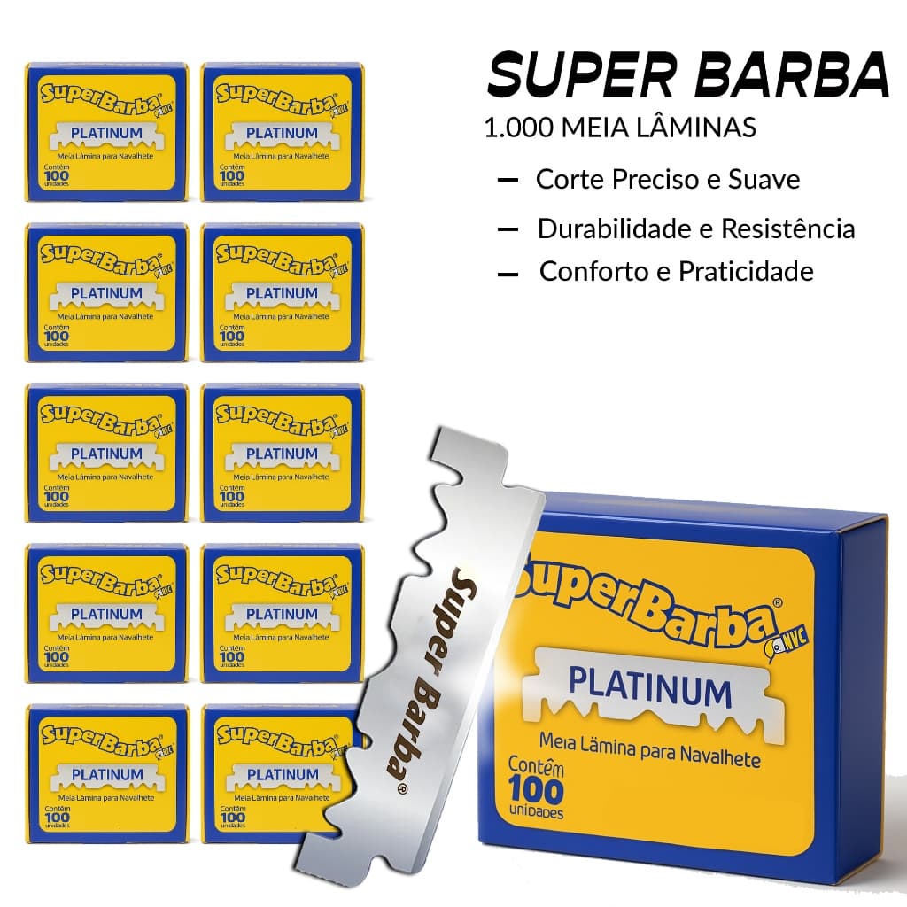 Lâmina De Barbear Super Barba Amarela PLATINUM 11 Caixa C/100 Metades