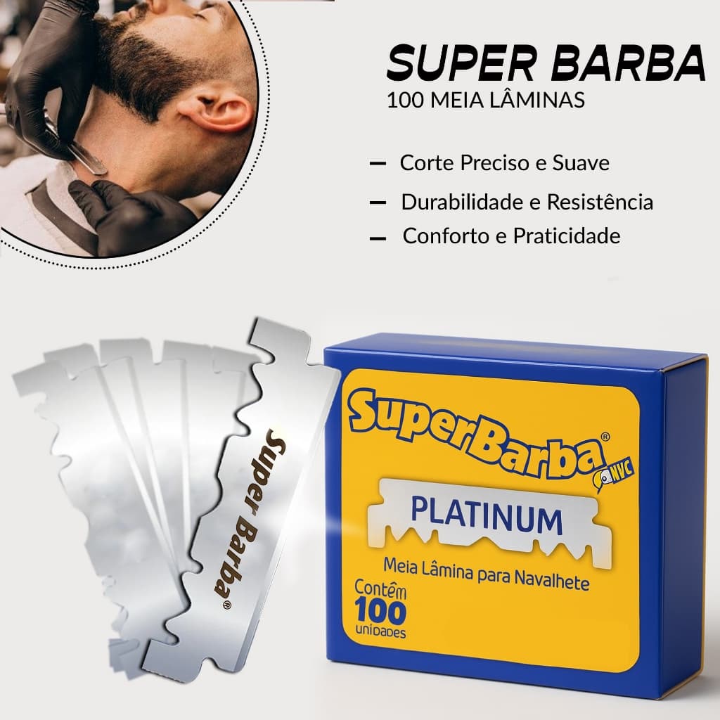 Lâmina De Barbear Super Barba Amarela PLATINUM Em Inox Com 100 Metades