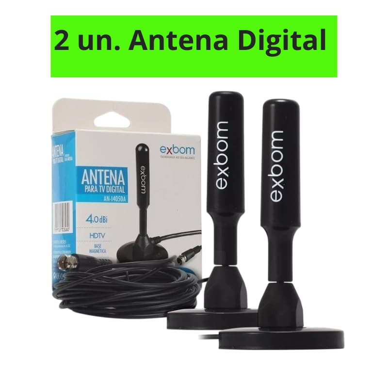 Antena Digital TV Smart Hdtv Interna/Externa 4Dbi Cabo 1.5m/5m UHF/VHF Base Imã Exbom