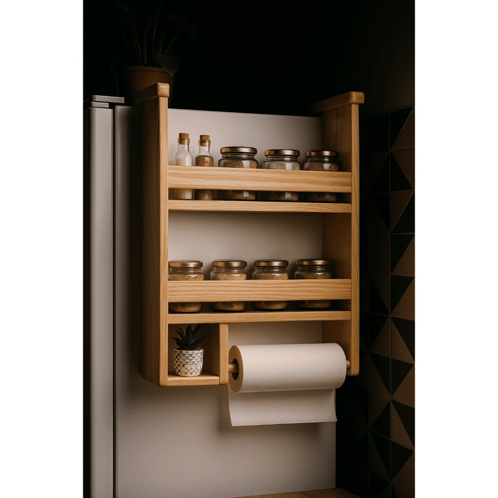 Porta temperos cozinha geladeira madeira pinos,  Papel Toalha