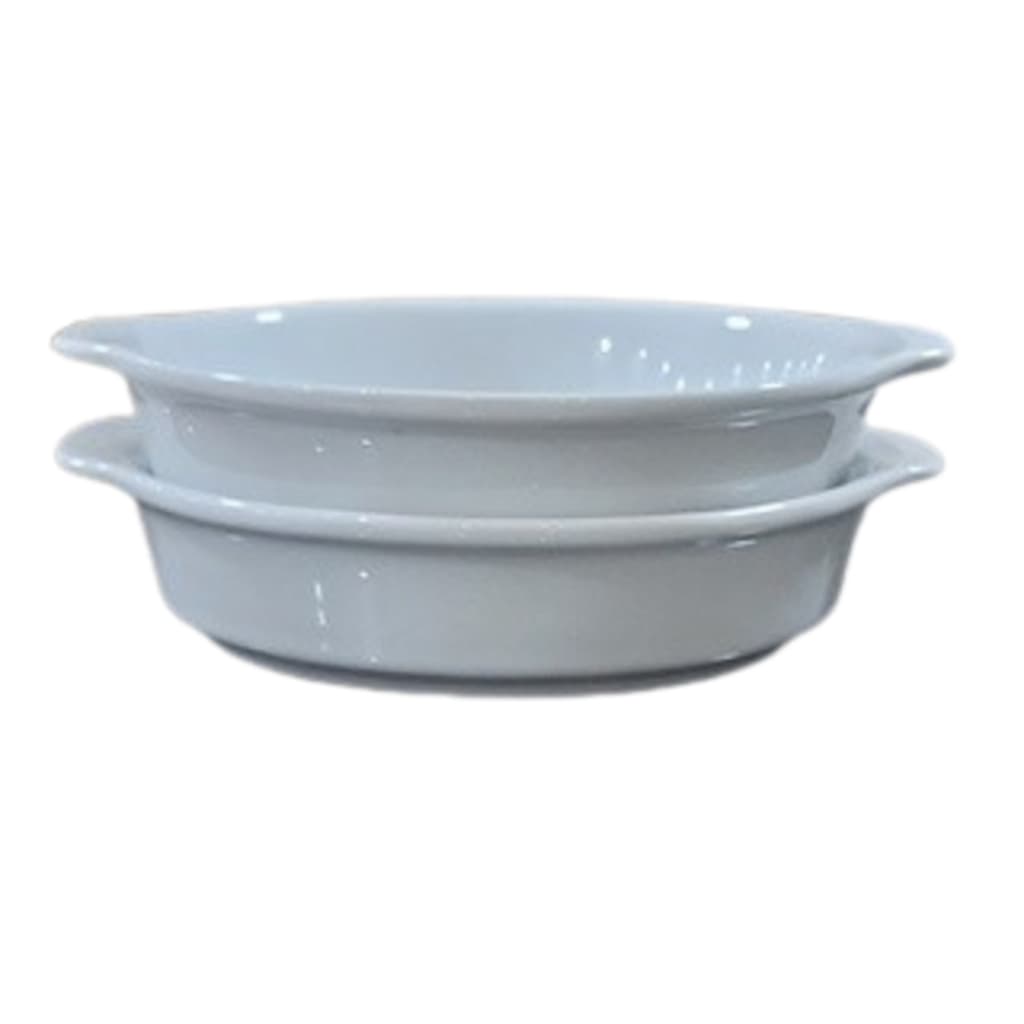 Kit 2 Travessas Refratárias Redondas com alças - Porcelana  -  (AxL) 5CM x 20CM,VAI AO FORNO E MICRO ONDAS