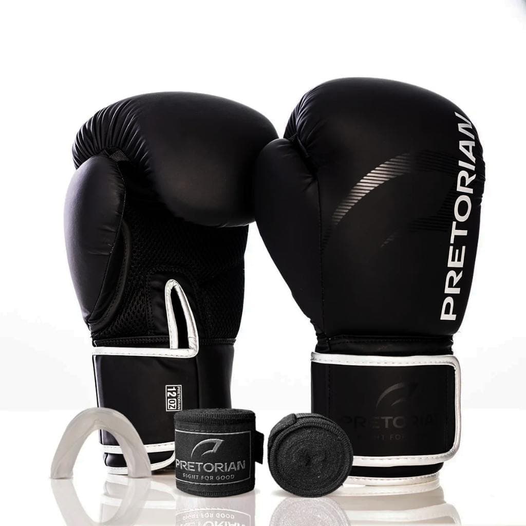 Kit Boxe Pretorian First FX2: Luva + Bandagem + Bucal - Silver
