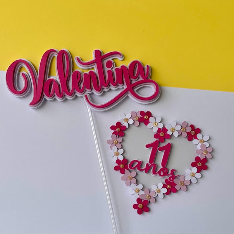 Topo de Bolo Mini Flores. Nome + Idade. Topo de Bolo personalizado. Nome e Idade. Decoração de bolo