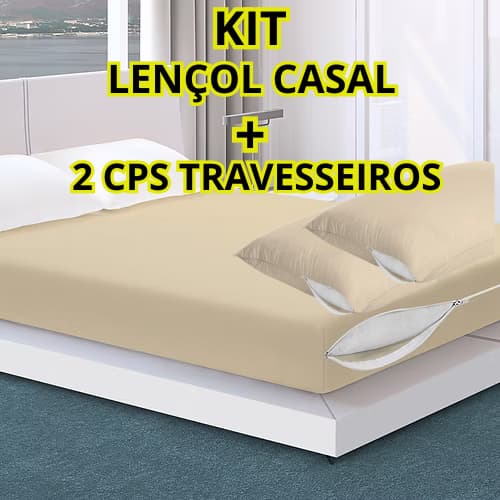 Kit Capa Colchão Casal + 2 Capas Travesseiro c/Zíper Poliéster 1,38 X 1,88 Mts