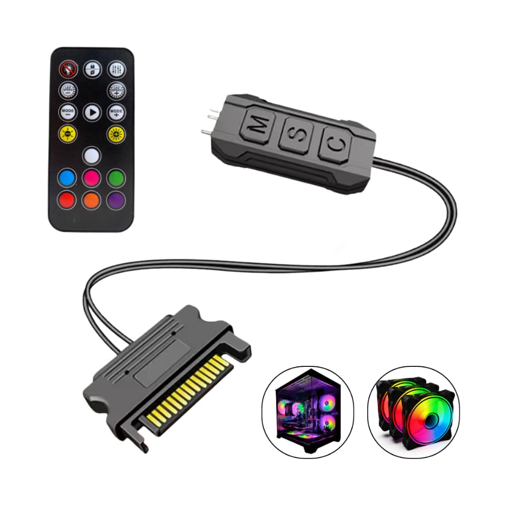 Controladora ARGB SATA 5V 3 Pinos para Cooler/Fan – Com Controle Remoto - Ledgo