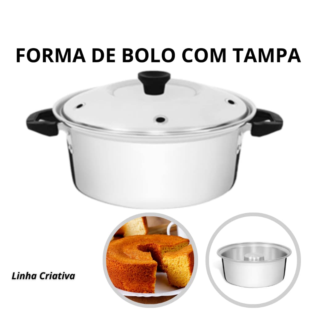 Forma de Bolo e Pudim com Tampa N° 20, 22, 24, 26cm com Furo Central - CRIATIVA - ALUMIC