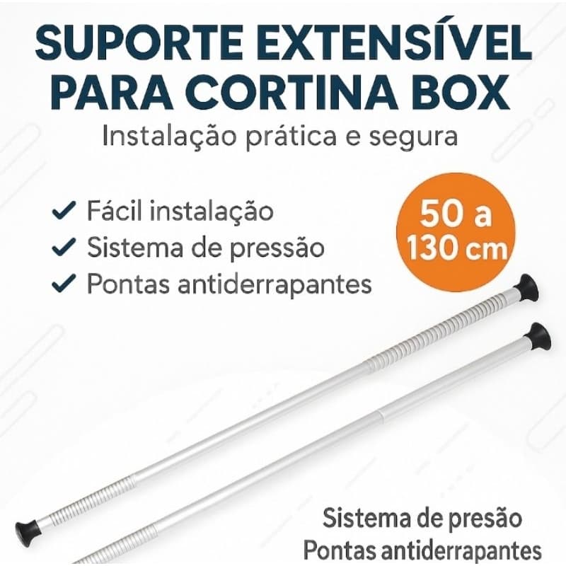 Suporte Extensível Para Cortina Box Banheiro  Varão Ajustável Sem Furo