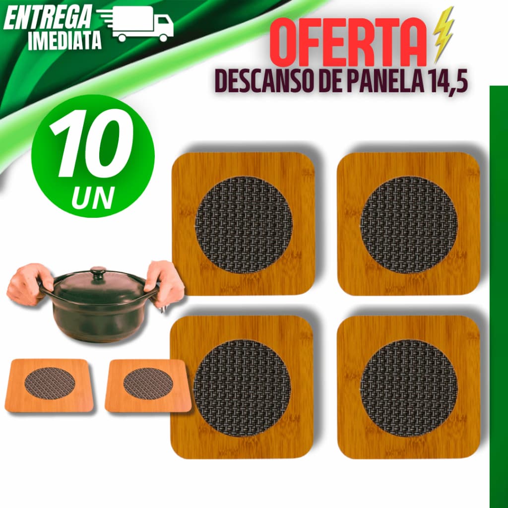 Kit 10 Descanso Quadrado 14,5CM X 14,5CM Panela Bambu Qualidade Premium Prático Seguro Casa Cozinha