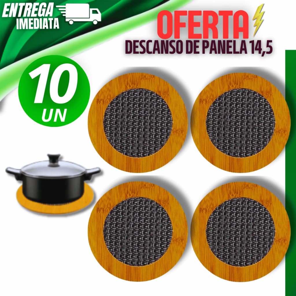kit 10 Descanso Redondo 14,5CM X 14,5CM Panela Bambu Alta Qualidade Prático Estético Casa Cozinha