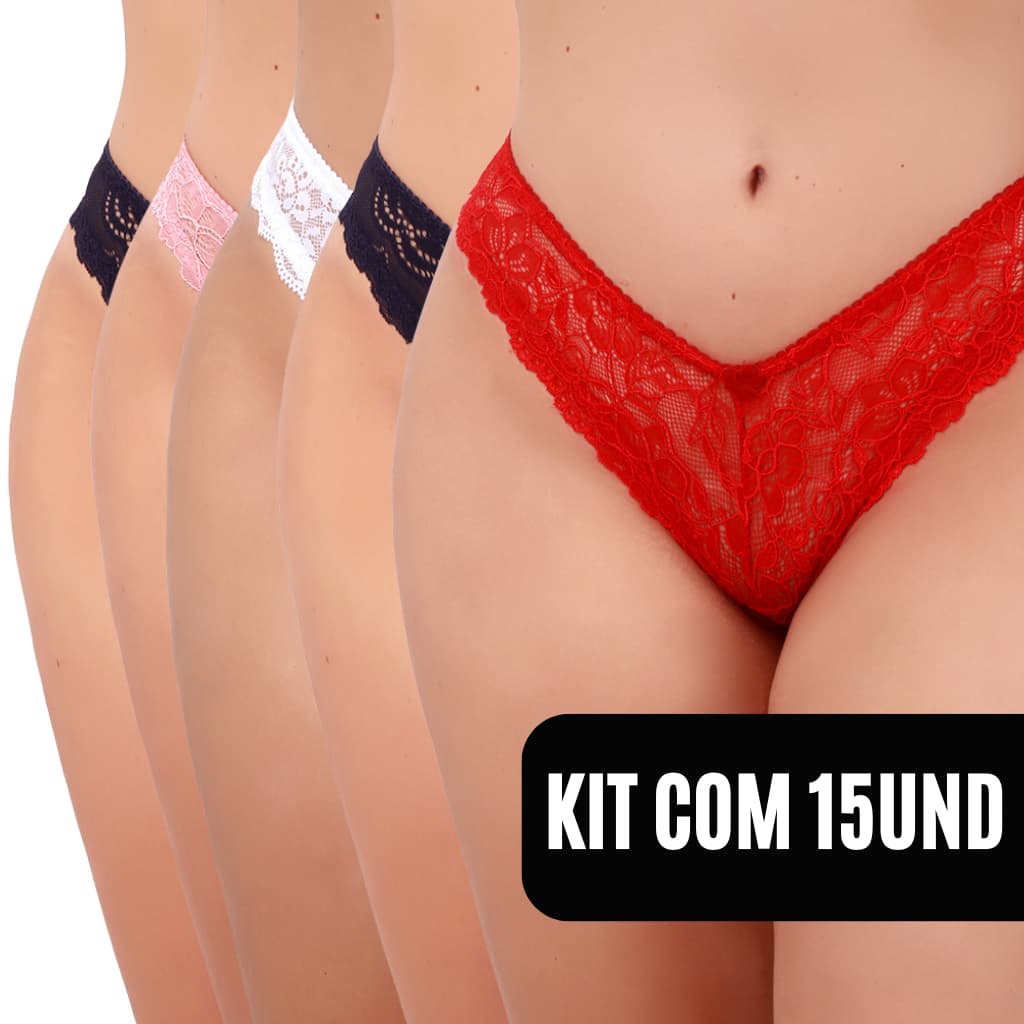 Kit 15 Calcinhas Asa Delta Lateral Sortidas Conforto Fio