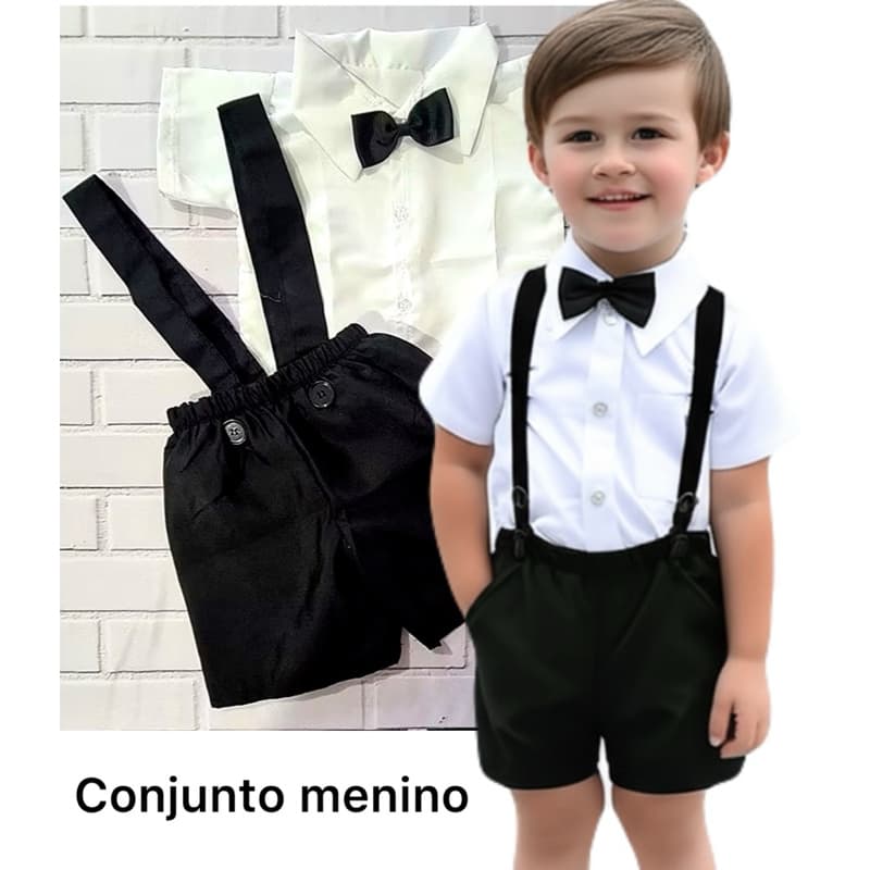 Conjunto batismo Batizado Pajem Menino PRETO AZUL E BEGE Casamento Festa Infantil suspensório