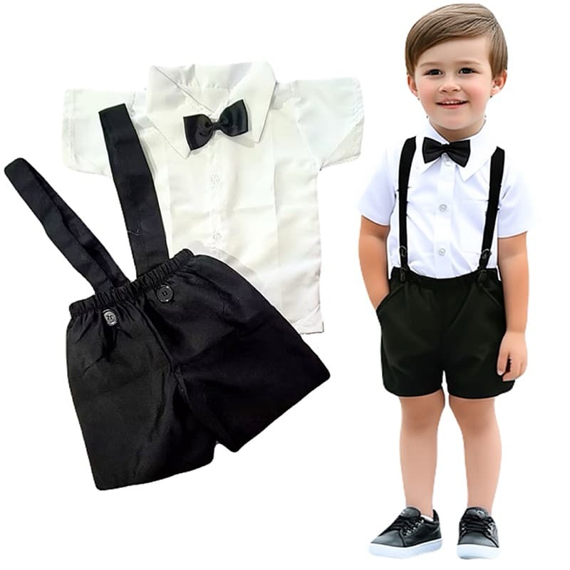 Conjunto Batizado Infantil Menino Short Camisa e Gravata