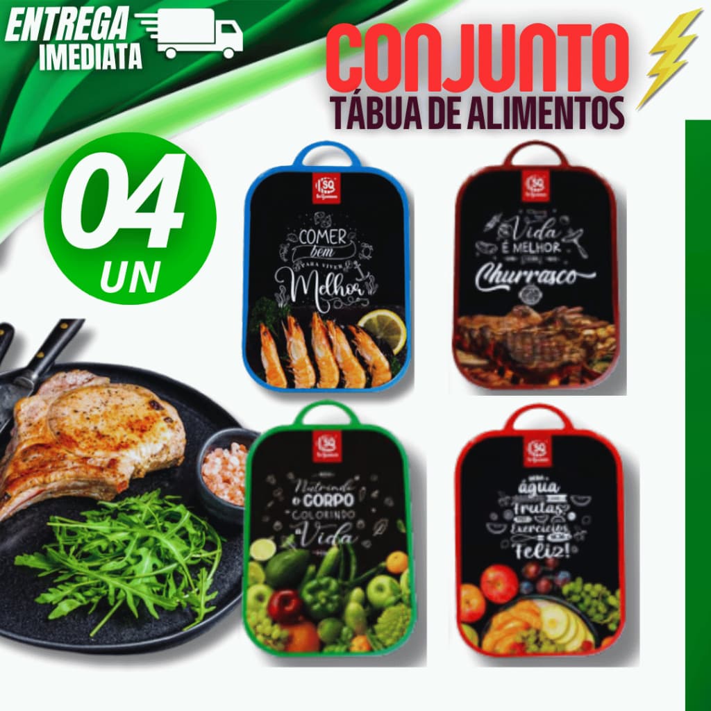 Kit 04 Tabua Carne Plástico Estampada Corte Carnes Frios Frutas Legumes Escolha seu Modelo Preferido