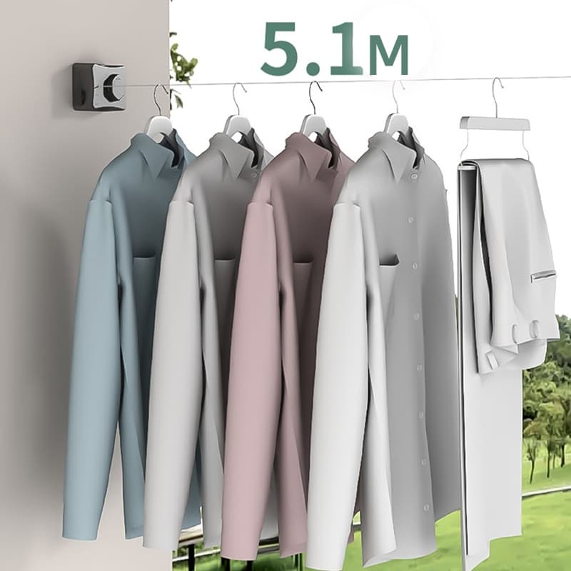 Linha De Lavanderia De Aço Inoxidável Varal Retrátil Ajustável Para Secagem De Roupas Internas E Externas Invisíve