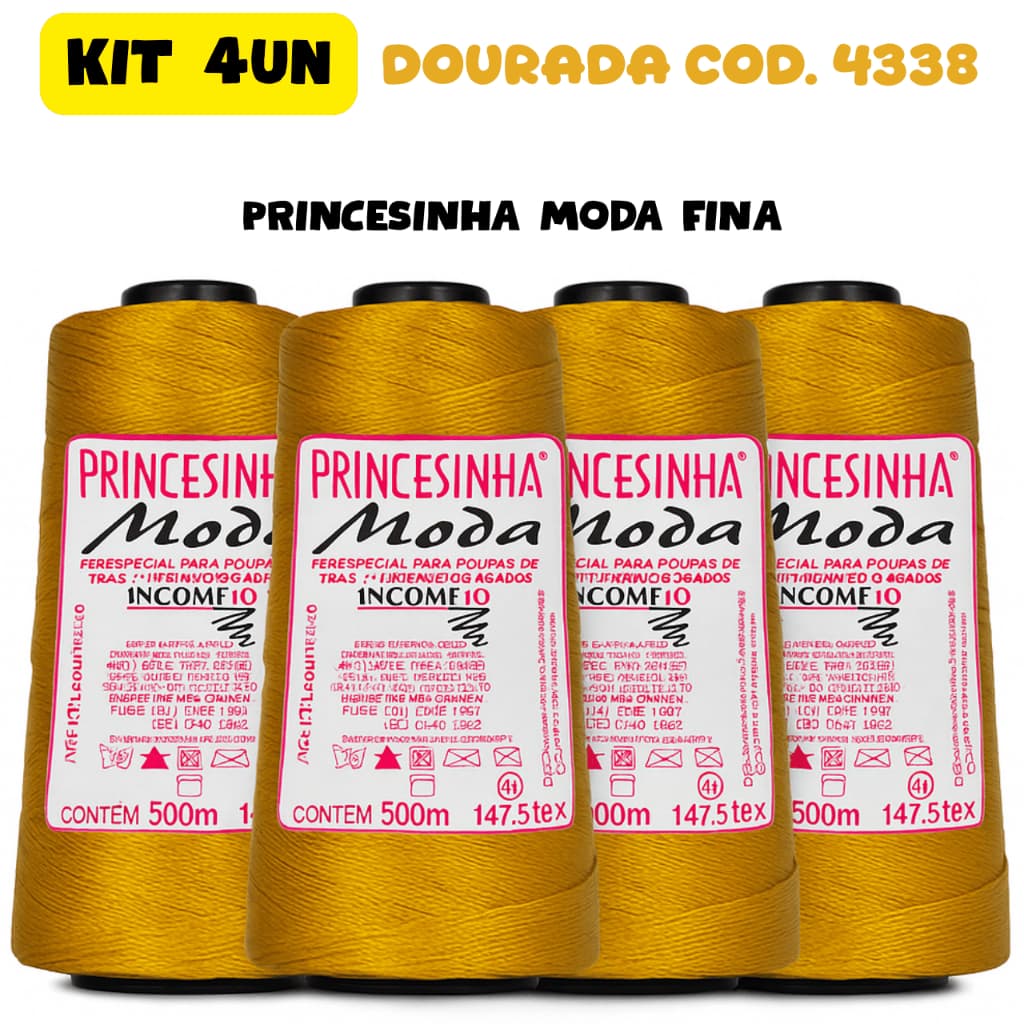 KIT 4 Linhas Princesinha Moda Fio Fino DOURADO Cor 4338 Crochê Box Braid Tranças Cabelo Incomfio DIY