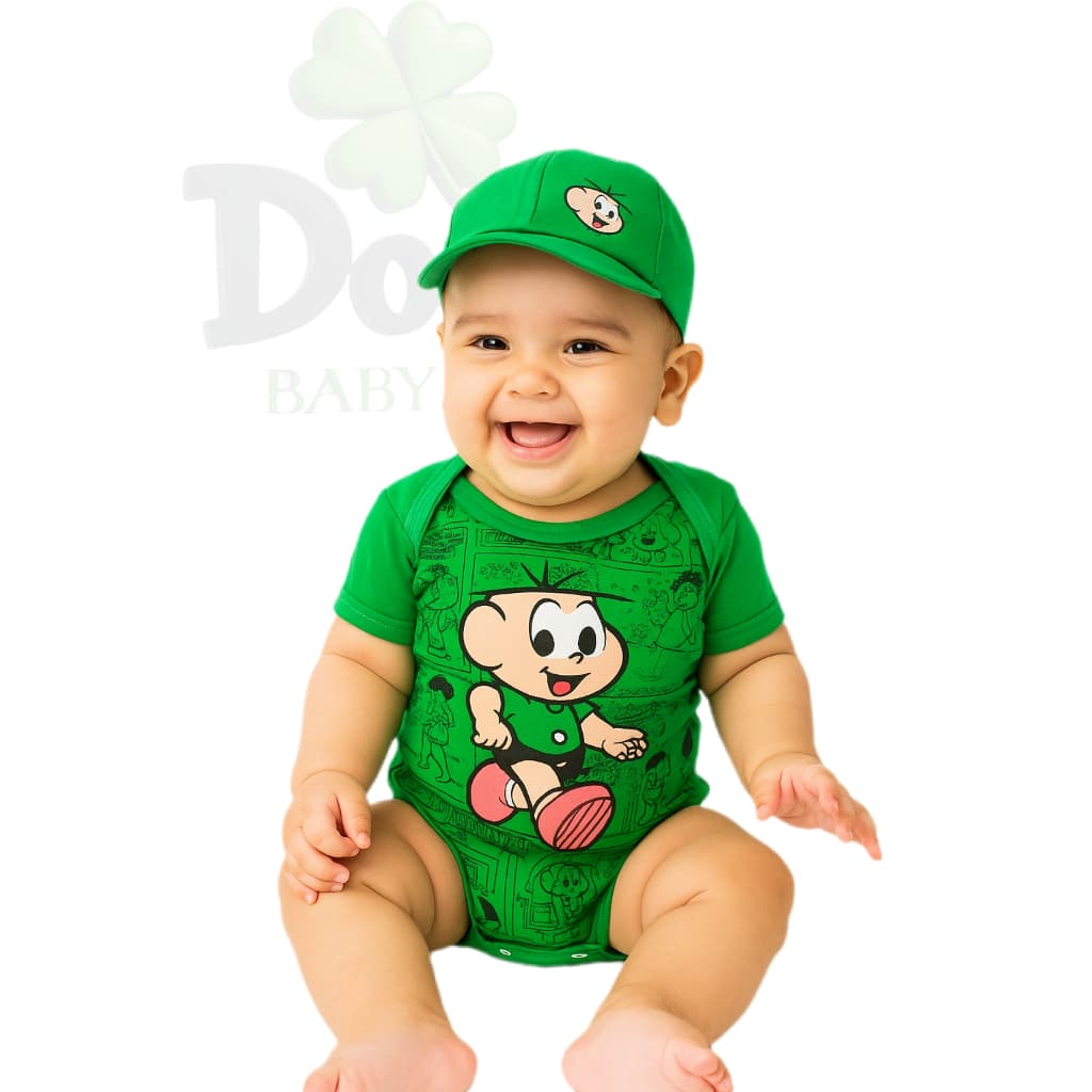 Body de Bebê Cebolinha Turma da Mônica + Boina / Body Temático Mêsversario