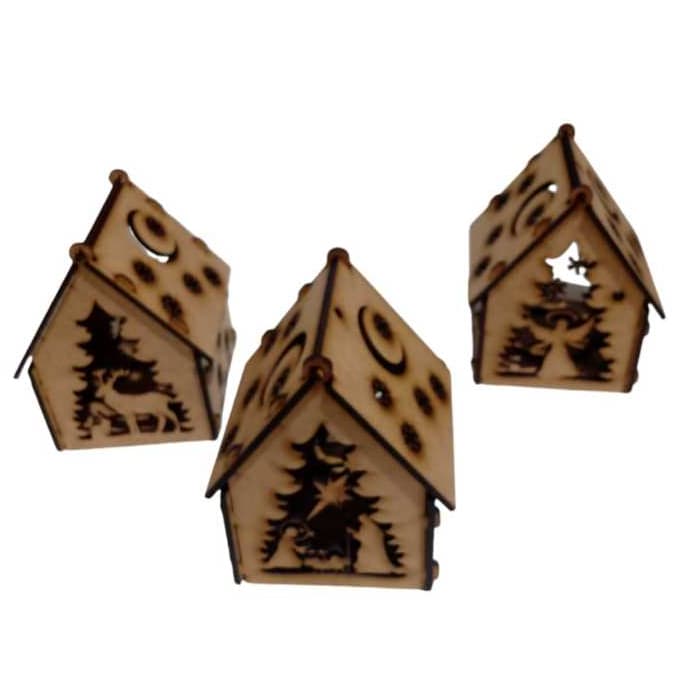 Trio de casinhas decorativas de natal em MDF crú 3mm.
