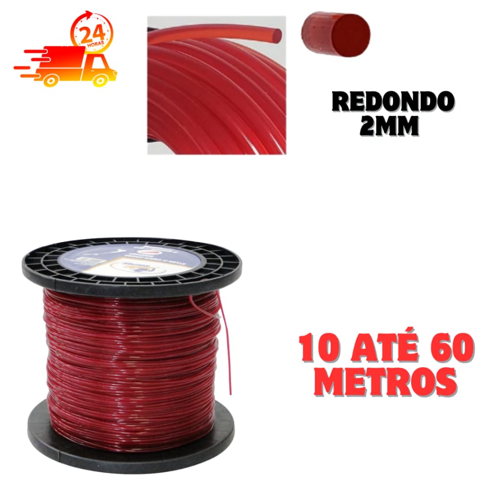 Fio Nylon Redondo Roçadeira cortador de Grama 2mm 10 até 60 metros