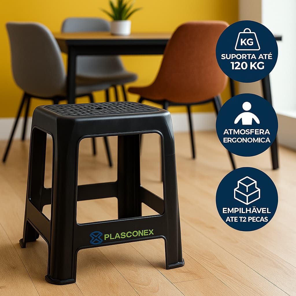 Banco De Plástico Banqueta Até 120 Kg Resistente P/ Bar Casa Cozinha - JEV