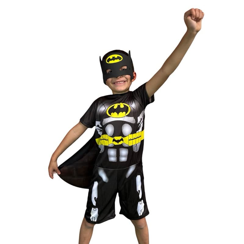 Fantasia Batman Macacão Curto Com Capa E Máscara E.v.a Infantil