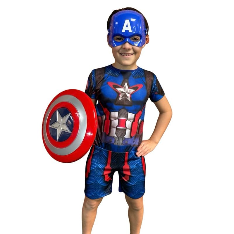 Fantasia Infantil Do Capitão América Com Máscara E Escudo