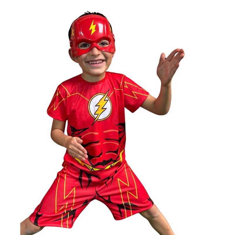 Fantasia Infantil Do Flash Curta  Com Máscara De Plástico