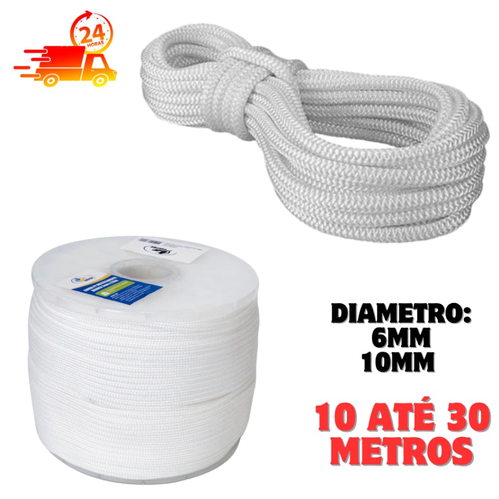 Corda Branca multiuso 6mm ou 10mm diâmetro PP Multifilamento