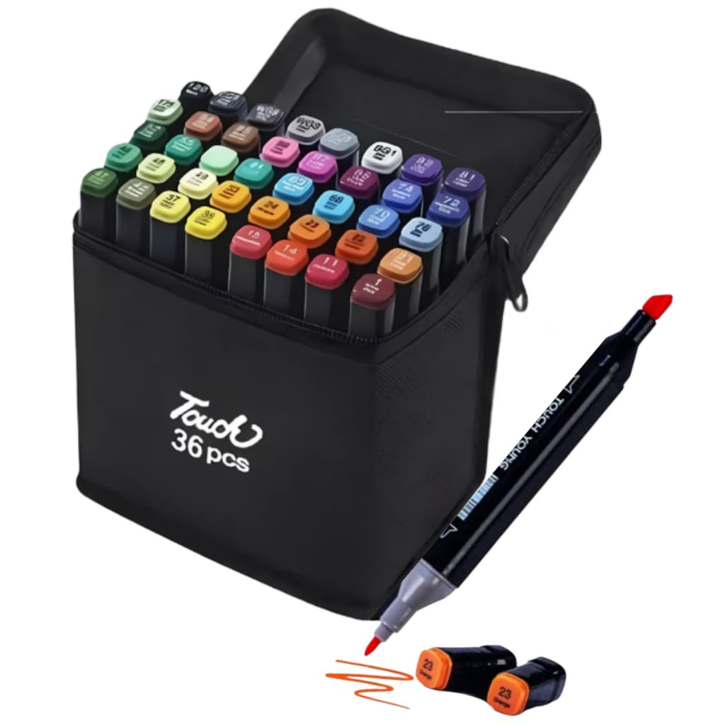 Canetinhas Touch Estojo Canetas Coloridas Kit Ponta Dupla Marca Texto 36 cores 72 Pontas