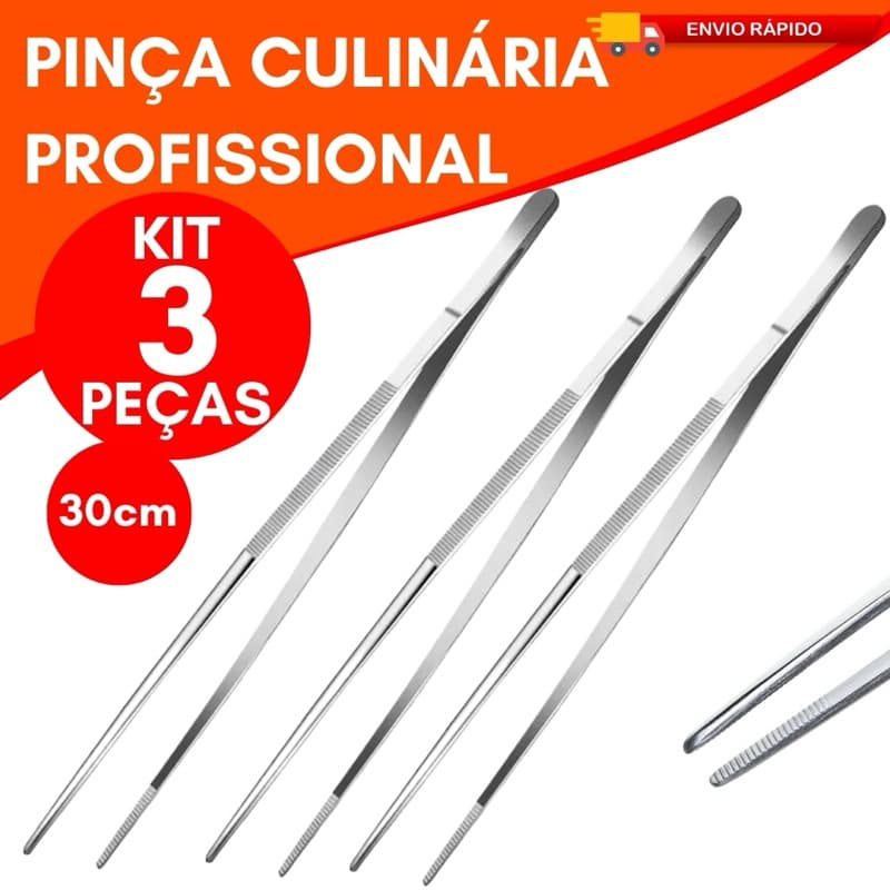 3 Pinça Culinaria 30cm Aço Inox Profissional Chef de Cozinha Alta Precisão Restaurante Barman