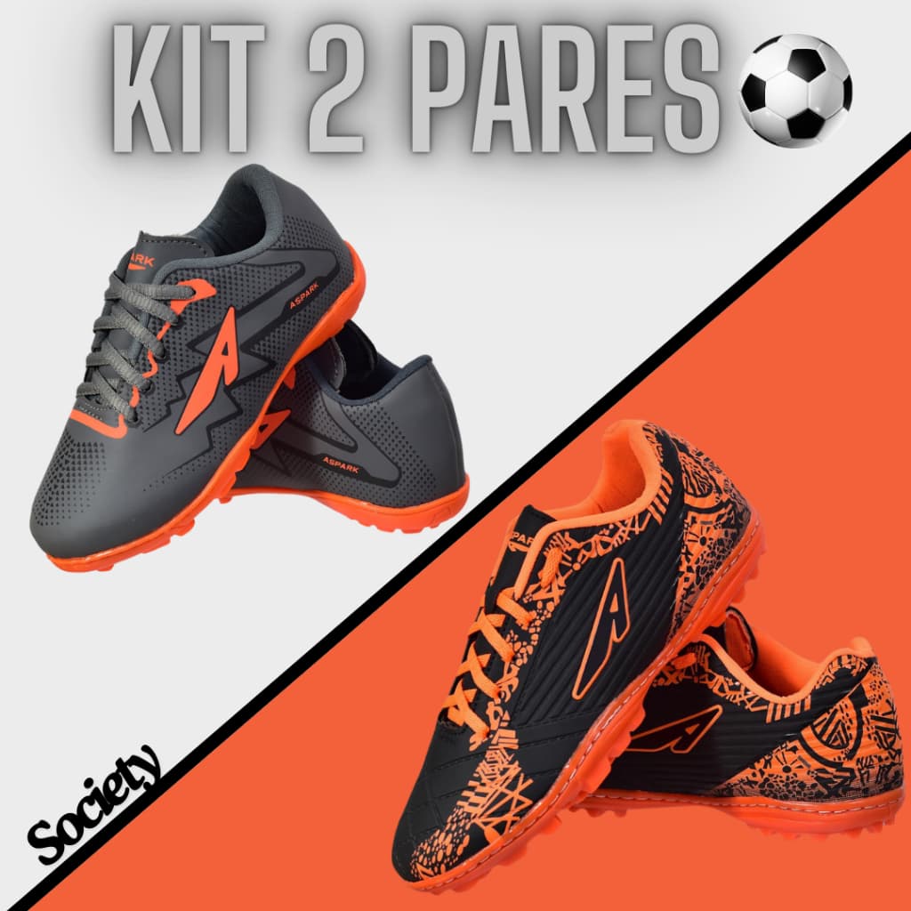 Kit 2 Pares de Chuteiras Adulto + Infantil Uma para Criança e Outra para Adulto Society Reforçada Costurada Masculino