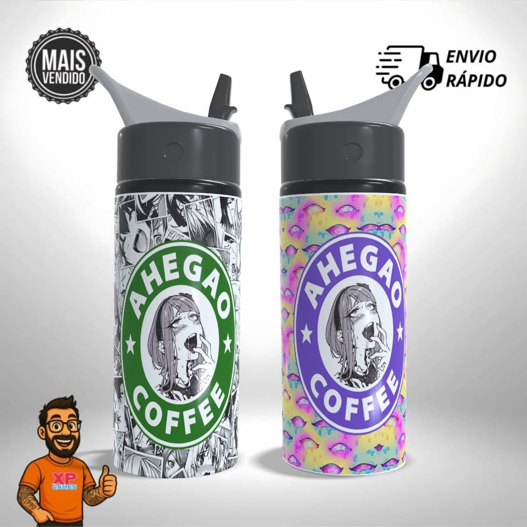 Garrafa Squeeze Personalizado Meme Coffe Starbucks Anime Ahegao Ecchi Manga
