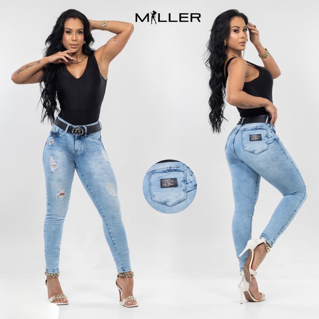 Calça Jeans Feminina Skinny Cintura Alta com Lycra Destroyed Moda Justa Casual Elegante Miller