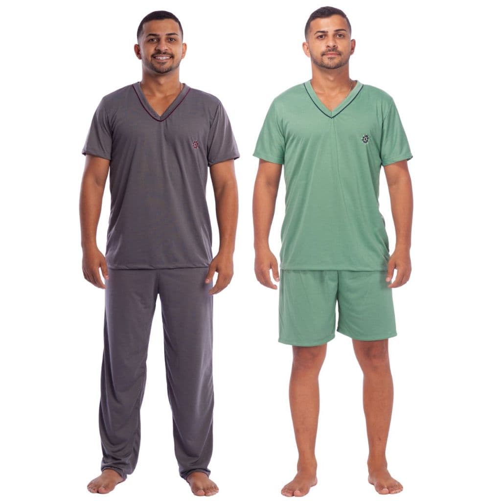 Kit 2 Pijamas Masculino Verão e Meia Estação Manga Curta e Calça Malha Promoção
