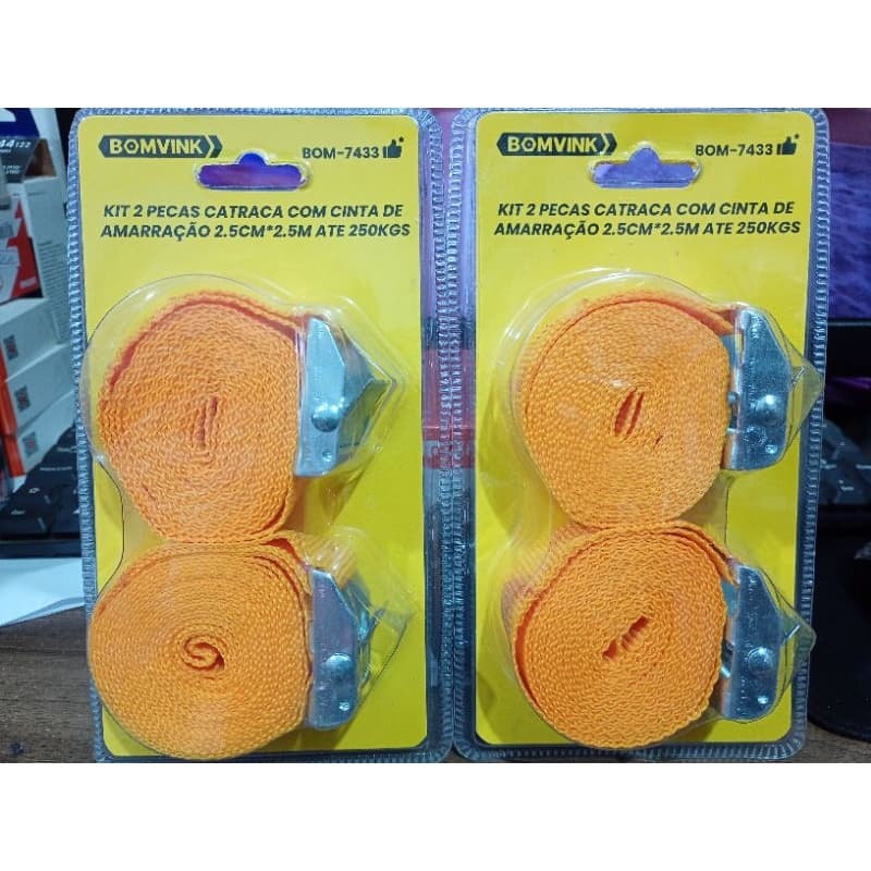 kit 2 peças catraca com cinta de amarração 2.5cm 2.5M até 250KGS