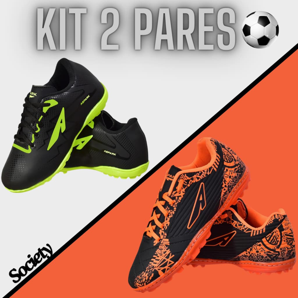 Kit 2 Pares de Chuteira Society Masculino Tamanhos Infantil e Adulto Inclusos Campo Futebol Envio Imediato Preço Baixo