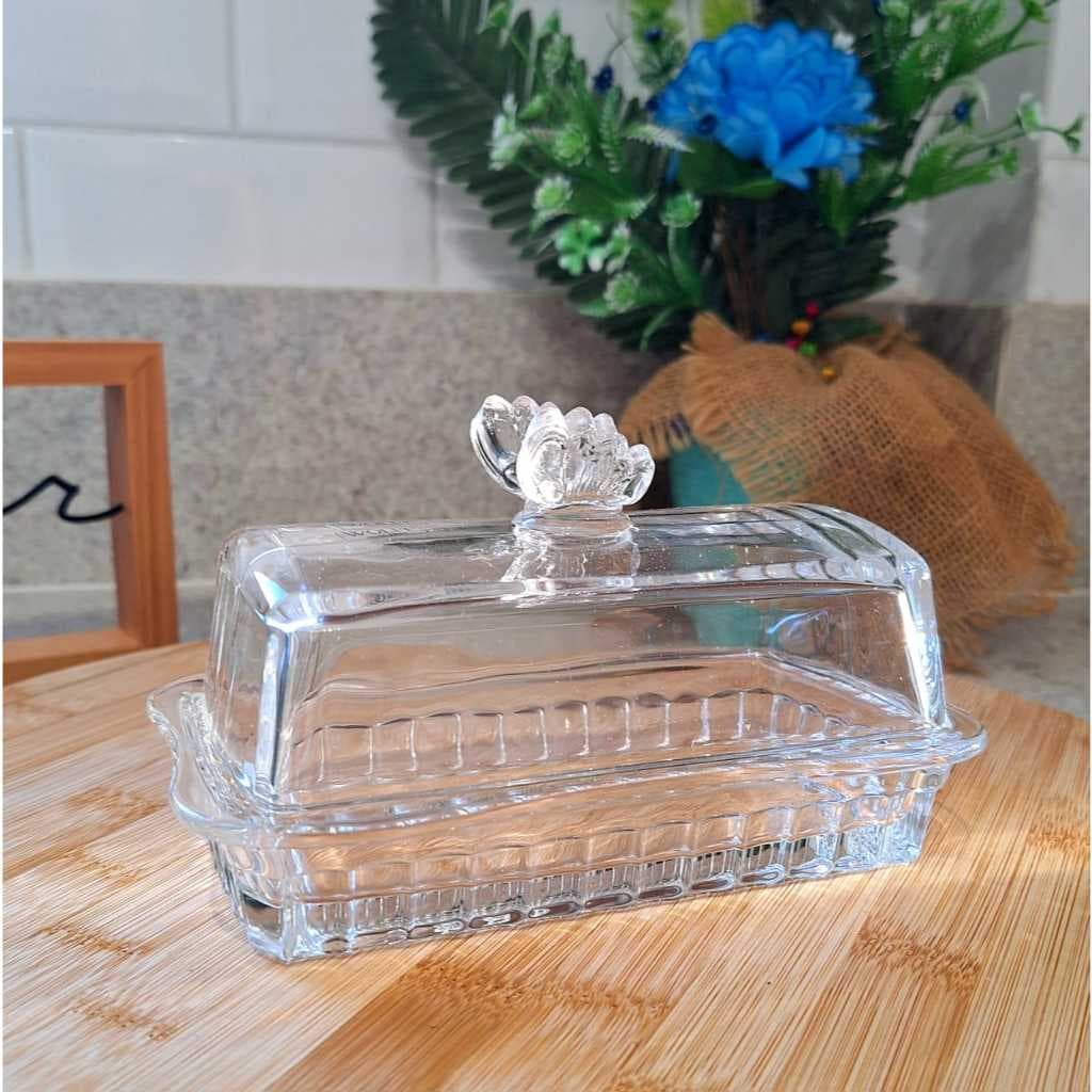 MANTEIGUEIRA DE VIDRO COM TAMPA BUTTERFLY 17CM X 10,5CM X 10CM